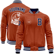 Load image into Gallery viewer, Custom Texas Orange Navy-White Bomber Varsity Letterman Zipper Jacket