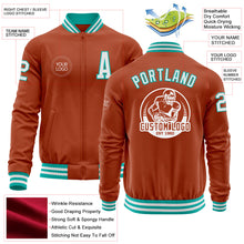 Load image into Gallery viewer, Custom Texas Orange White-Aqua Bomber Varsity Letterman Zipper Jacket