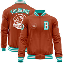 Load image into Gallery viewer, Custom Texas Orange White-Aqua Bomber Varsity Letterman Zipper Jacket