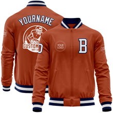 Load image into Gallery viewer, Custom Texas Orange White-Navy Bomber Varsity Letterman Zipper Jacket