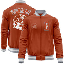 Load image into Gallery viewer, Custom Texas Orange White-Gray Bomber Varsity Letterman Zipper Jacket