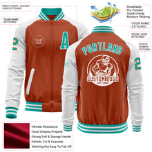 Load image into Gallery viewer, Custom Texas Orange Aqua-White Bomber Varsity Letterman Two Tone Zipper Jacket
