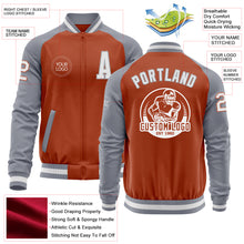 Load image into Gallery viewer, Custom Texas Orange White-Gray Bomber Varsity Letterman Two Tone Zipper Jacket
