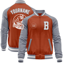 Load image into Gallery viewer, Custom Texas Orange White-Gray Bomber Varsity Letterman Two Tone Zipper Jacket