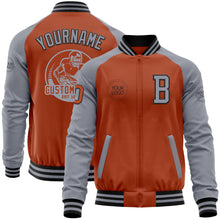 Load image into Gallery viewer, Custom Texas Orange Black-Gray Bomber Varsity Letterman Two Tone Zipper Jacket