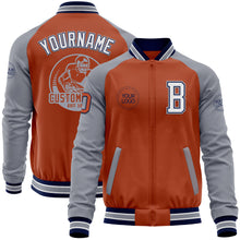 Load image into Gallery viewer, Custom Texas Orange Navy-Gray Bomber Varsity Letterman Two Tone Zipper Jacket