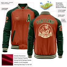Load image into Gallery viewer, Custom Texas Orange Cream-Green Bomber Varsity Letterman Two Tone Zipper Jacket