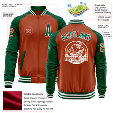 Load image into Gallery viewer, Custom Texas Orange White-Kelly Green Bomber Varsity Letterman Two Tone Zipper Jacket
