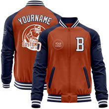 Load image into Gallery viewer, Custom Texas Orange White-Navy Bomber Varsity Letterman Two Tone Zipper Jacket