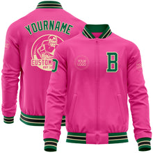 Load image into Gallery viewer, Custom Pink Kelly Green Cream-Black Bomber Varsity Letterman Zipper Jacket