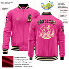 Load image into Gallery viewer, Custom Pink Vintage USA Flag Black-Cream Bomber Varsity Letterman Zipper Jacket