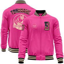 Load image into Gallery viewer, Custom Pink Vintage USA Flag Black-Cream Bomber Varsity Letterman Zipper Jacket