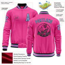 Load image into Gallery viewer, Custom Pink Light Blue-Black Bomber Varsity Letterman Zipper Jacket