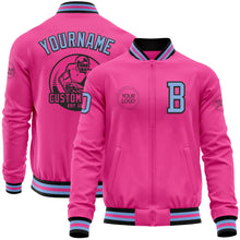 Load image into Gallery viewer, Custom Pink Light Blue-Black Bomber Varsity Letterman Zipper Jacket
