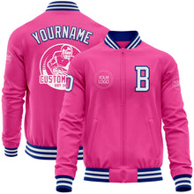 Load image into Gallery viewer, Custom Pink White-Royal Bomber Varsity Letterman Zipper Jacket