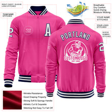 Load image into Gallery viewer, Custom Pink White-Navy Bomber Varsity Letterman Zipper Jacket