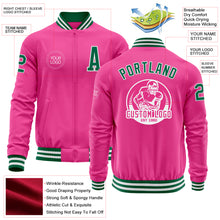 Load image into Gallery viewer, Custom Pink Kelly Green-White Bomber Varsity Letterman Zipper Jacket