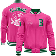 Load image into Gallery viewer, Custom Pink Kelly Green-White Bomber Varsity Letterman Zipper Jacket