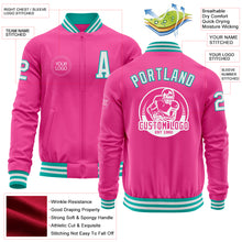 Load image into Gallery viewer, Custom Pink White-Aqua Bomber Varsity Letterman Zipper Jacket