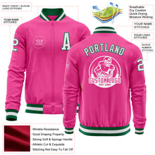 Load image into Gallery viewer, Custom Pink White-Kelly Green Bomber Varsity Letterman Zipper Jacket
