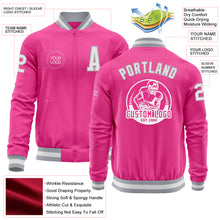Load image into Gallery viewer, Custom Pink White-Gray Bomber Varsity Letterman Zipper Jacket