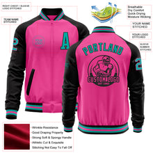 Load image into Gallery viewer, Custom Pink Aqua-Black Bomber Varsity Letterman Two Tone Zipper Jacket