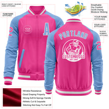 Load image into Gallery viewer, Custom Pink White-Light Blue Bomber Varsity Letterman Two Tone Zipper Jacket