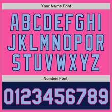 Load image into Gallery viewer, Custom Pink Light Blue-Navy Bomber Varsity Letterman Two Tone Zipper Jacket