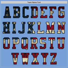 Load image into Gallery viewer, Custom Light Blue Vintage USA Flag Black-Cream Bomber Varsity Letterman Zipper Jacket