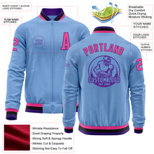 Load image into Gallery viewer, Custom Light Blue Pink Purple-Black Bomber Varsity Letterman Zipper Jacket