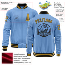Load image into Gallery viewer, Custom Light Blue Old Gold-Black Bomber Varsity Letterman Zipper Jacket