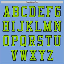 Load image into Gallery viewer, Custom Light Blue Neon Green-Black Bomber Varsity Letterman Zipper Jacket