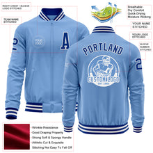 Load image into Gallery viewer, Custom Light Blue Royal-White Bomber Varsity Letterman Zipper Jacket
