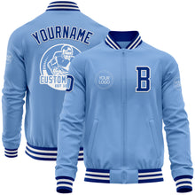 Load image into Gallery viewer, Custom Light Blue Royal-White Bomber Varsity Letterman Zipper Jacket