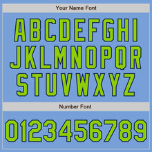 Load image into Gallery viewer, Custom Light Blue Neon Green-Navy Bomber Varsity Letterman Zipper Jacket