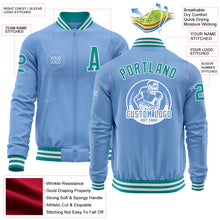 Load image into Gallery viewer, Custom Light Blue Teal-White Bomber Varsity Letterman Zipper Jacket