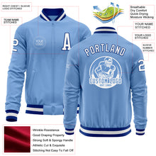 Load image into Gallery viewer, Custom Light Blue White-Royal Bomber Varsity Letterman Zipper Jacket
