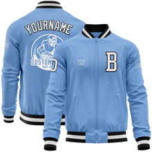 Load image into Gallery viewer, Custom Light Blue White-Black Bomber Varsity Letterman Zipper Jacket