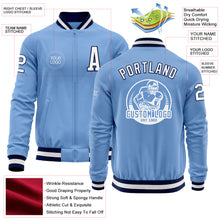 Load image into Gallery viewer, Custom Light Blue White-Navy Bomber Varsity Letterman Zipper Jacket