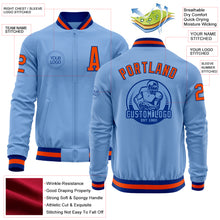 Load image into Gallery viewer, Custom Light Blue Orange-Royal Bomber Varsity Letterman Zipper Jacket