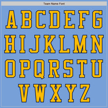 Load image into Gallery viewer, Custom Light Blue Gold-Navy Bomber Varsity Letterman Zipper Jacket