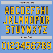 Load image into Gallery viewer, Custom Light Blue Gold-Navy Bomber Varsity Letterman Zipper Jacket