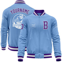 Load image into Gallery viewer, Custom Light Blue Purple-White Bomber Varsity Letterman Zipper Jacket