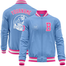 Load image into Gallery viewer, Custom Light Blue Pink-White Bomber Varsity Letterman Zipper Jacket