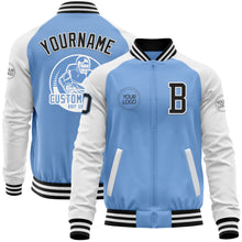 Load image into Gallery viewer, Custom Light Blue Black-White Bomber Varsity Letterman Two Tone Zipper Jacket