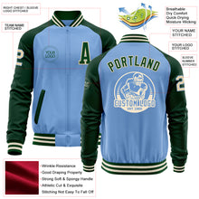 Load image into Gallery viewer, Custom Light Blue Cream-Green Bomber Varsity Letterman Two Tone Zipper Jacket
