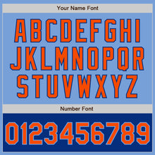 Load image into Gallery viewer, Custom Light Blue Orange-Royal Bomber Varsity Letterman Two Tone Zipper Jacket