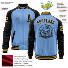 Load image into Gallery viewer, Custom Light Blue Old Gold-Black Bomber Varsity Letterman Two Tone Zipper Jacket
