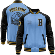 Load image into Gallery viewer, Custom Light Blue Old Gold-Black Bomber Varsity Letterman Two Tone Zipper Jacket