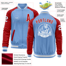 Load image into Gallery viewer, Custom Light Blue White-Red Bomber Varsity Letterman Two Tone Zipper Jacket